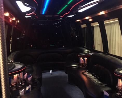 the poutside of a black party bus